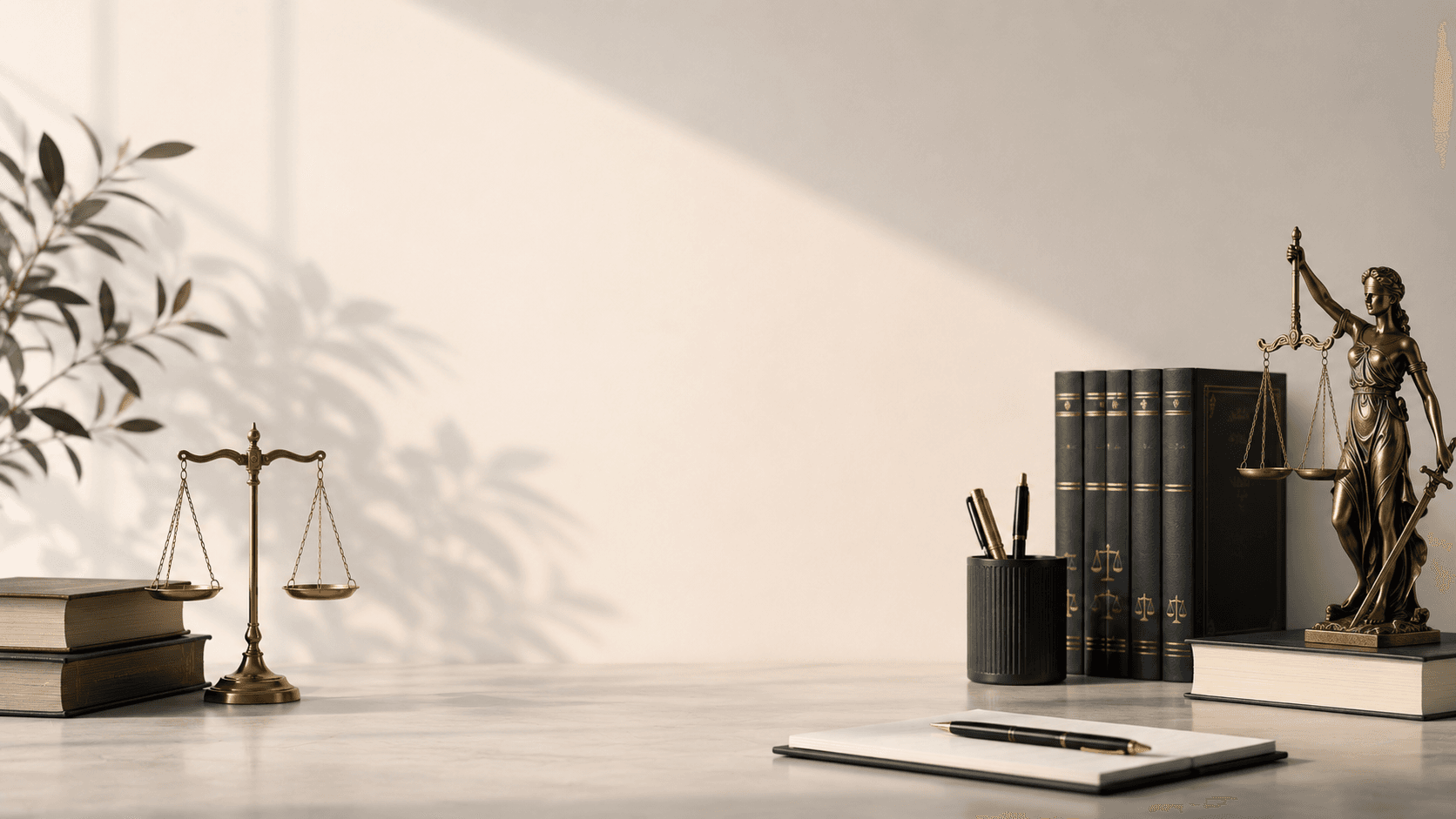 Scales of justice and law books on a desk